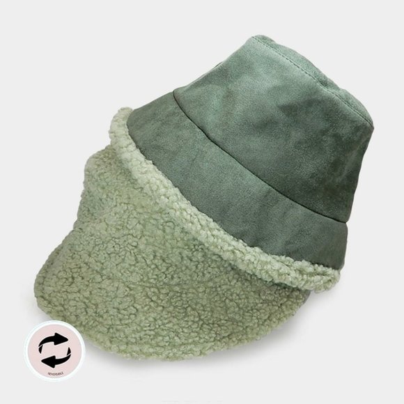 Reversible Faux Fur Sherpa Reversible Bucket Hat - Picture 2 of 5